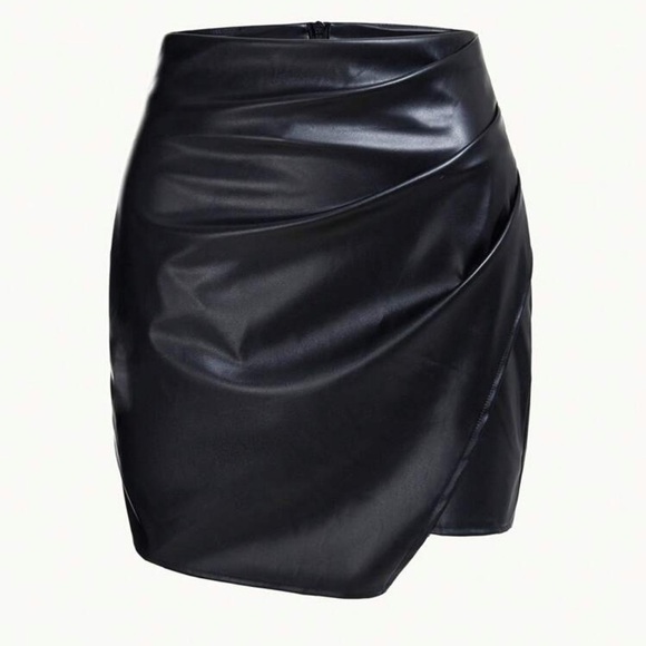 Dresses & Skirts - Vegan leather faux wrap mini skirt black